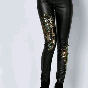 Black Faux leather sequin pants.  Beautiful look!